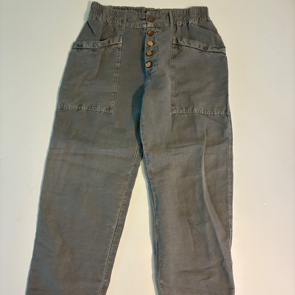 Sundance Womens Size 8 Utility Pants Button Fly Ladder Stitch Pockets Green/Grey